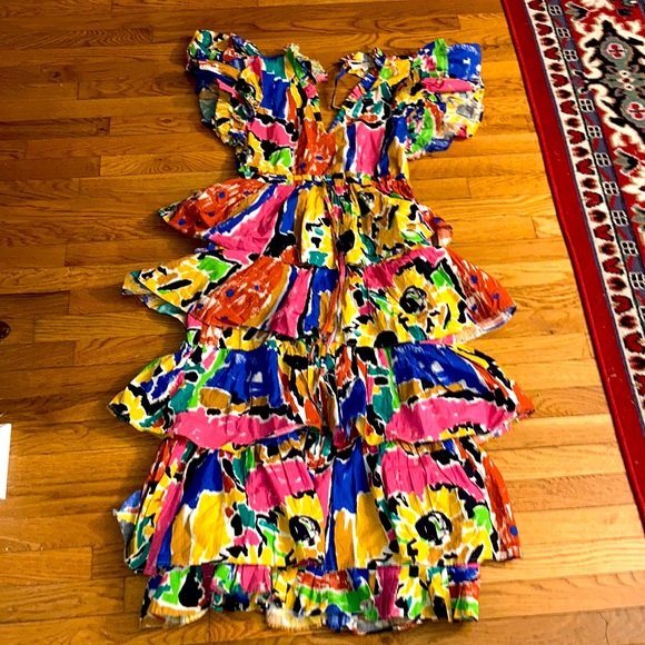 LOVE THE LABEL sz S Anthropologie Gorgeous 100% cotton tiered ruffled midi dress - Picture 3 of 11